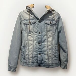 Brooklyn Cloth Jean Denim Jacket Sherpa Lined With Sweatshirt Hoodie Men Sz Med